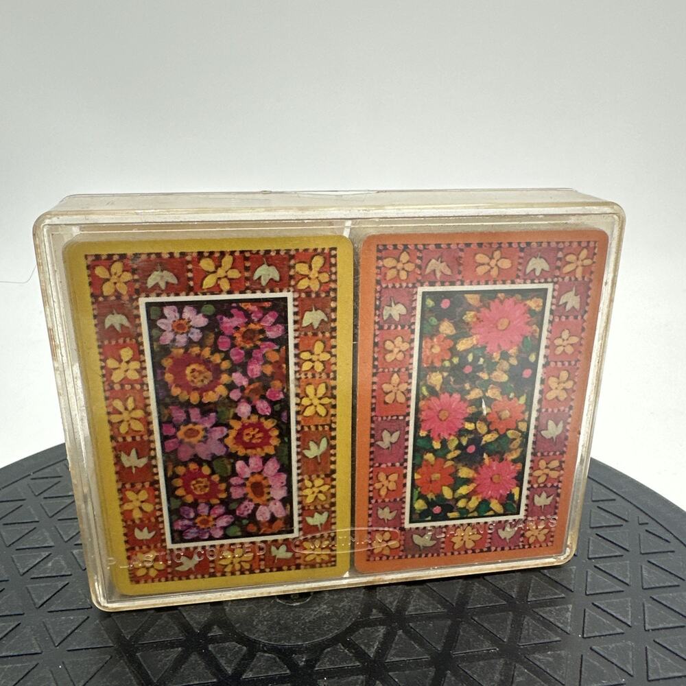 Vintage Whitman Bridge Playing Cards In Case 2 Decks Flower Tiles